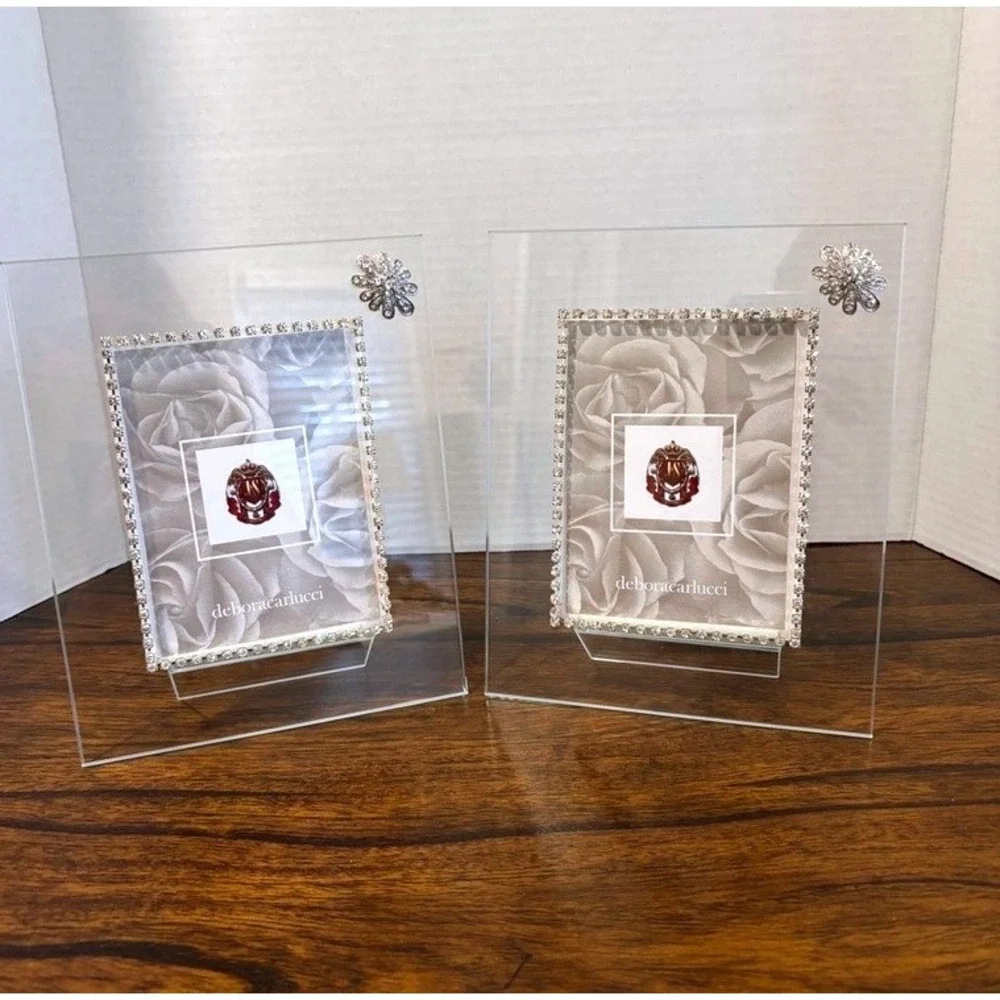 Set of 2 Crystal Flower Glass PhotoFrames 4x6 Keepsake Gift Special Occasion NEW